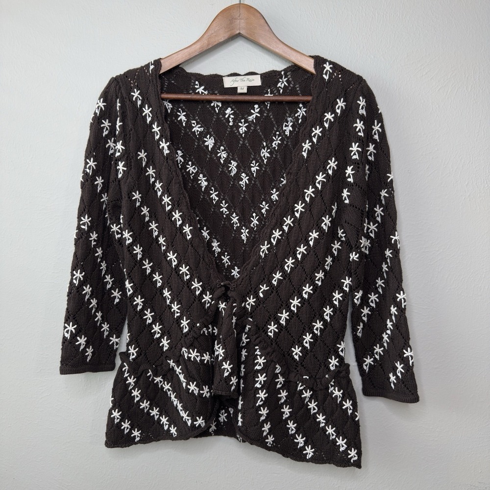 Anthropologie After The‎ Rain Crochet Knitted Cardigan Floral Boho Ruffle Tiered